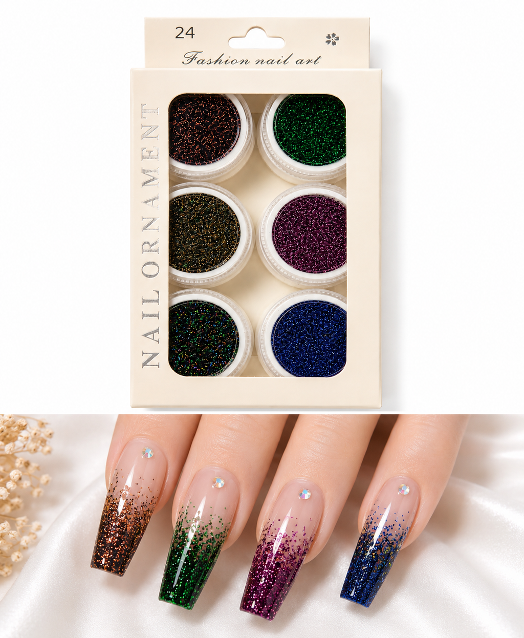 Colorful Nail Glitters. Each shade sparkles with brilliance, offering endless creative possibilities for manicures that truly stand out.