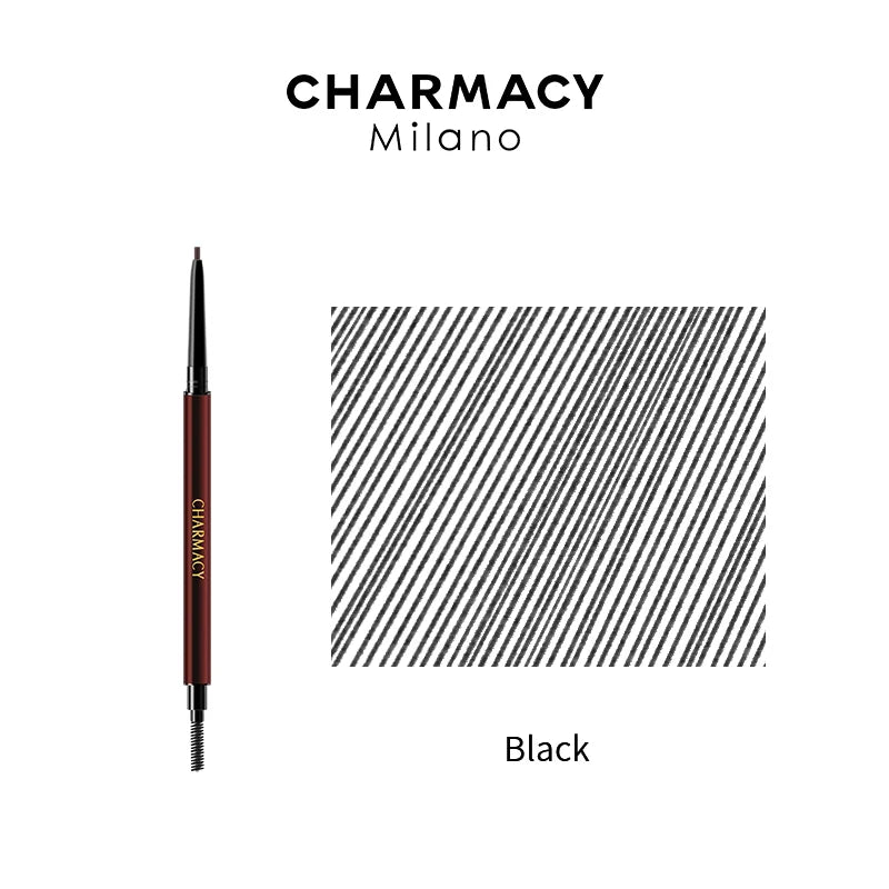 Charmacy Milano Ultra Defining Eyebrow Pencil (Black) - 0.1G, Natural Brows, Built in Spoolie Brush, Dual Function, Sweat Resistant, Eyebrow Expert, Vegan, Cruelty Free, Non-Toxic