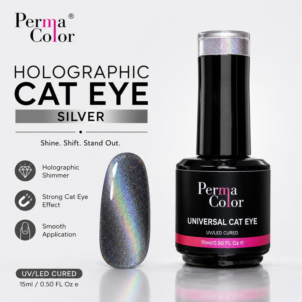Perma Color Universal Cat Eye for Nails. This innovative formula creates stunning dimensional patterns that shift and flow across your nails with every angle.