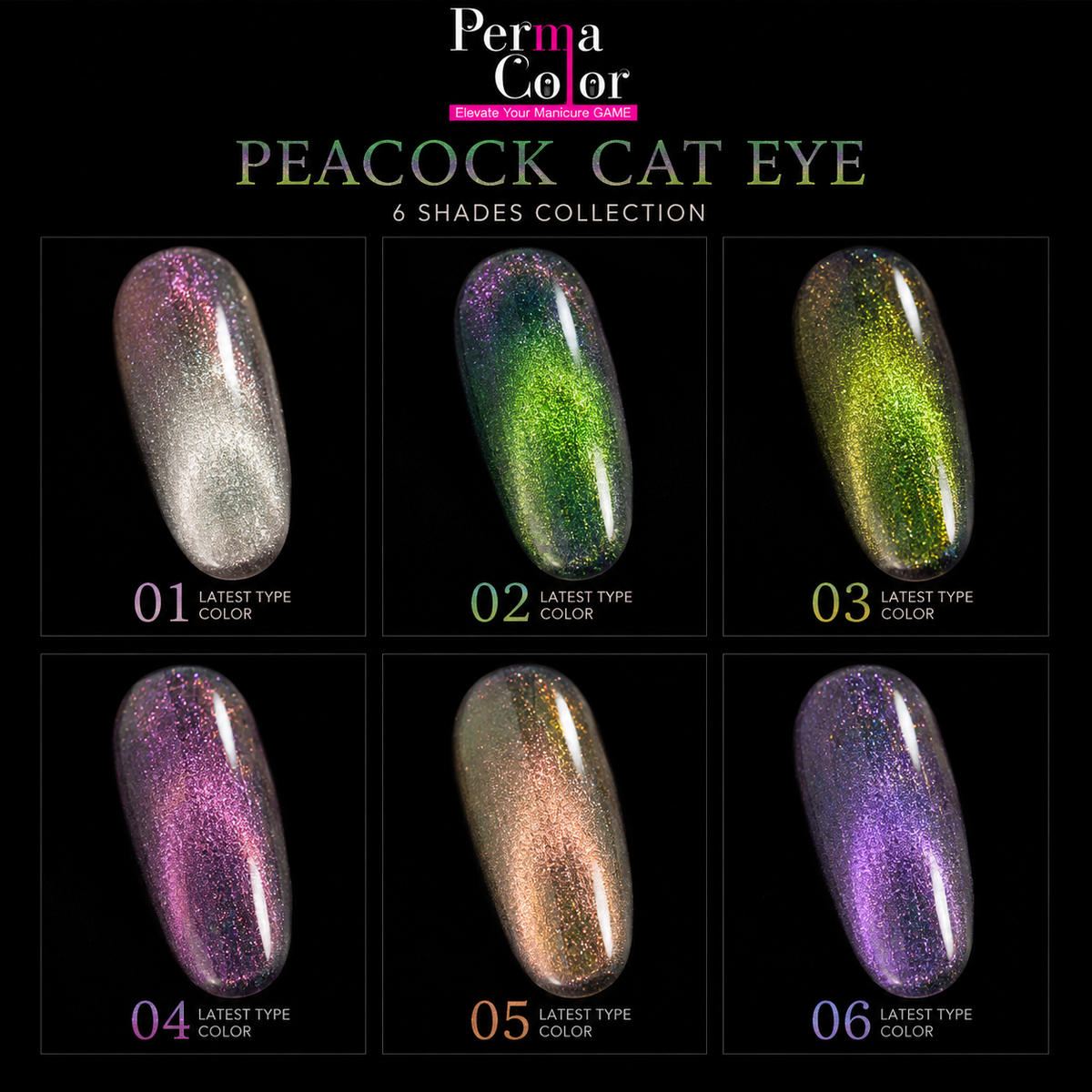 Perma Color Peacock Cat Eye Nail Polish delivers stunning dimensional color with a mesmerizing cat eye effect.