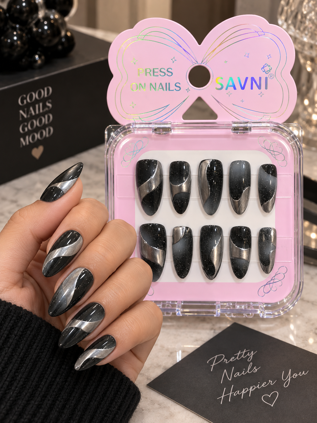 Press-on nails offer instant glamour without the salon visit.