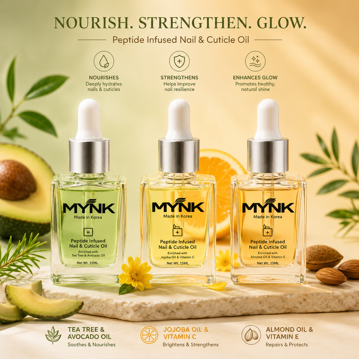 Mynk Cuticle Oil Powered By Vitamin C nourishes and protects your nails with a luxurious blend designed to strengthen cuticles and promote healthy nail growth. 15Ml