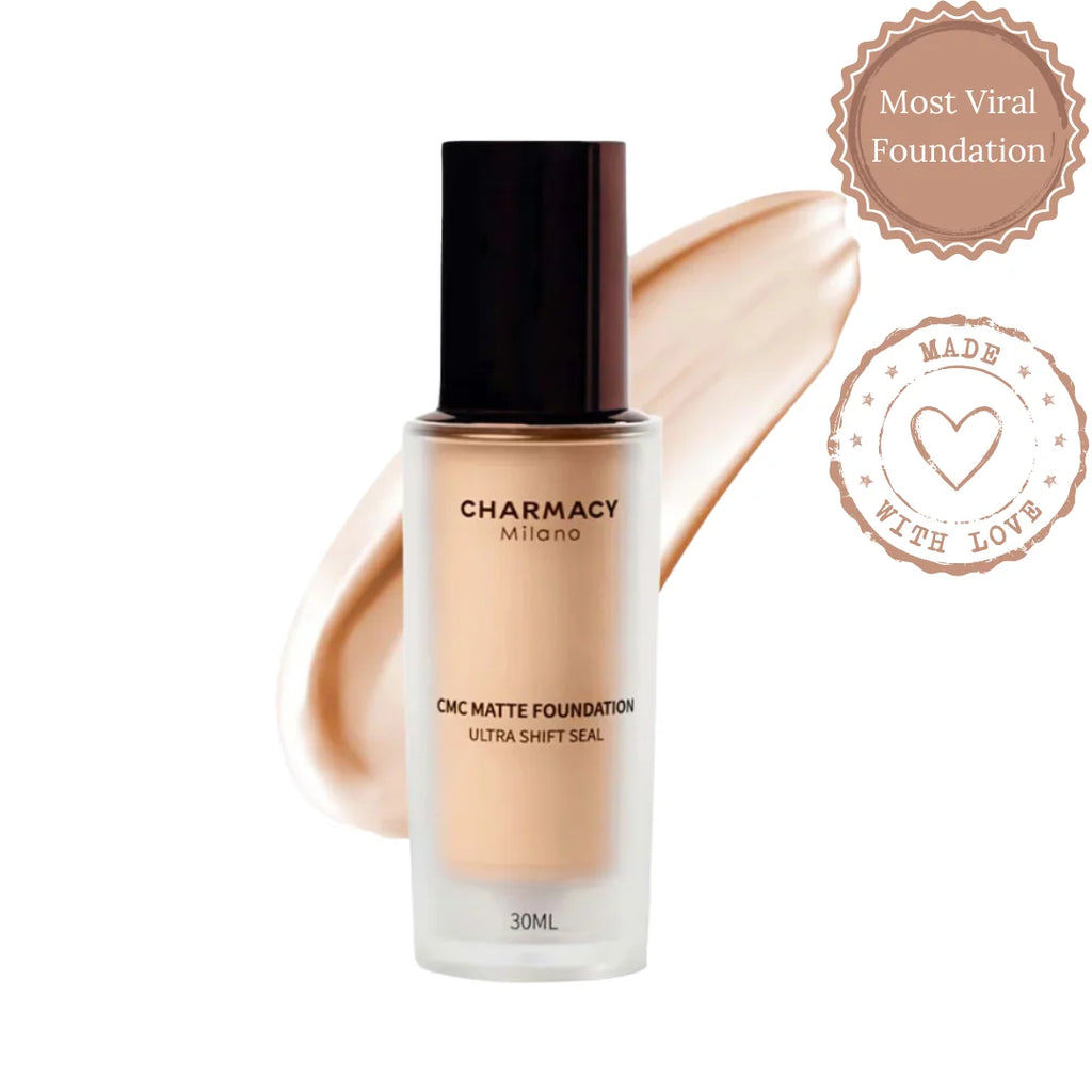 Charmacy Milano Matte Foundation - 30 ml, With SPF 25 Sun Protection, Perfect Canvas for Your Make-Up Buildable Coverage, Instant Hydrating, Light Weight, Suitable for All Skin Types, Seamless Blend, Flawless Finish.