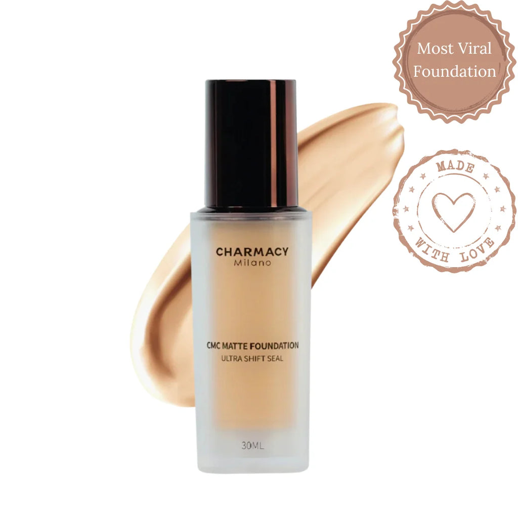 Charmacy Milano Matte Foundation - 30 ml, With SPF 25 Sun Protection, Perfect Canvas for Your Make-Up Buildable Coverage, Instant Hydrating, Light Weight, Suitable for All Skin Types, Seamless Blend, Flawless Finish.