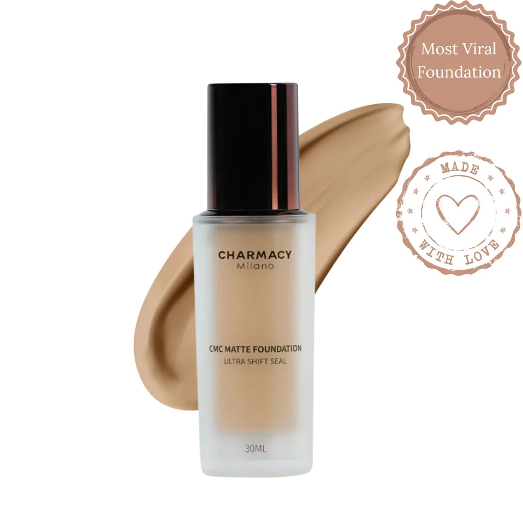 Charmacy Milano Matte Foundation - 30 ml, With SPF 25 Sun Protection, Perfect Canvas for Your Make-Up Buildable Coverage, Instant Hydrating, Light Weight, Suitable for All Skin Types, Seamless Blend, Flawless Finish.
