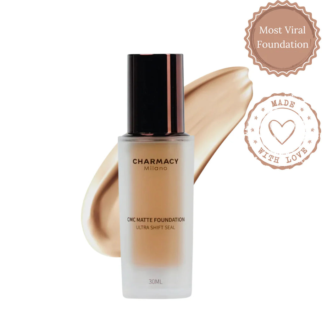 Charmacy Milano Matte Foundation - 30 ml, With SPF 25 Sun Protection, Perfect Canvas for Your Make-Up Buildable Coverage, Instant Hydrating, Light Weight, Suitable for All Skin Types, Seamless Blend, Flawless Finish.