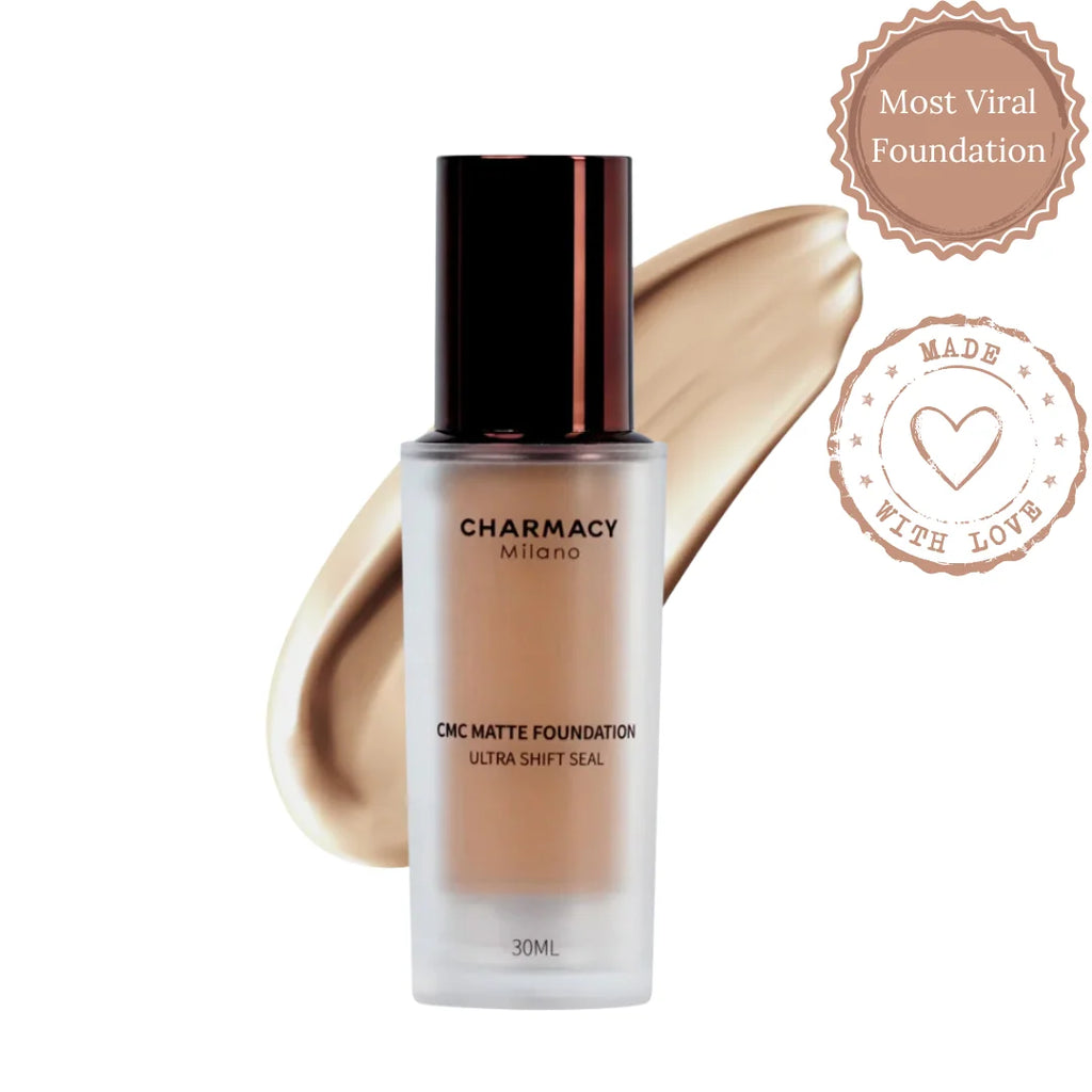 Charmacy Milano Matte Foundation - 30 ml, With SPF 25 Sun Protection, Perfect Canvas for Your Make-Up Buildable Coverage, Instant Hydrating, Light Weight, Suitable for All Skin Types, Seamless Blend, Flawless Finish.
