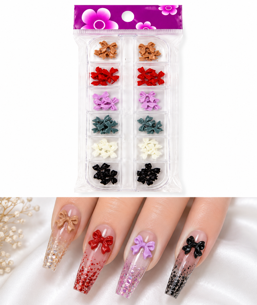 Elegant nails bow set featuring charming bow-shaped nail designs perfect for adding a touch of sophistication to your manicure. This versatile collection includes multiple bow styles and finishes, ideal for both everyday wear and special occasions.