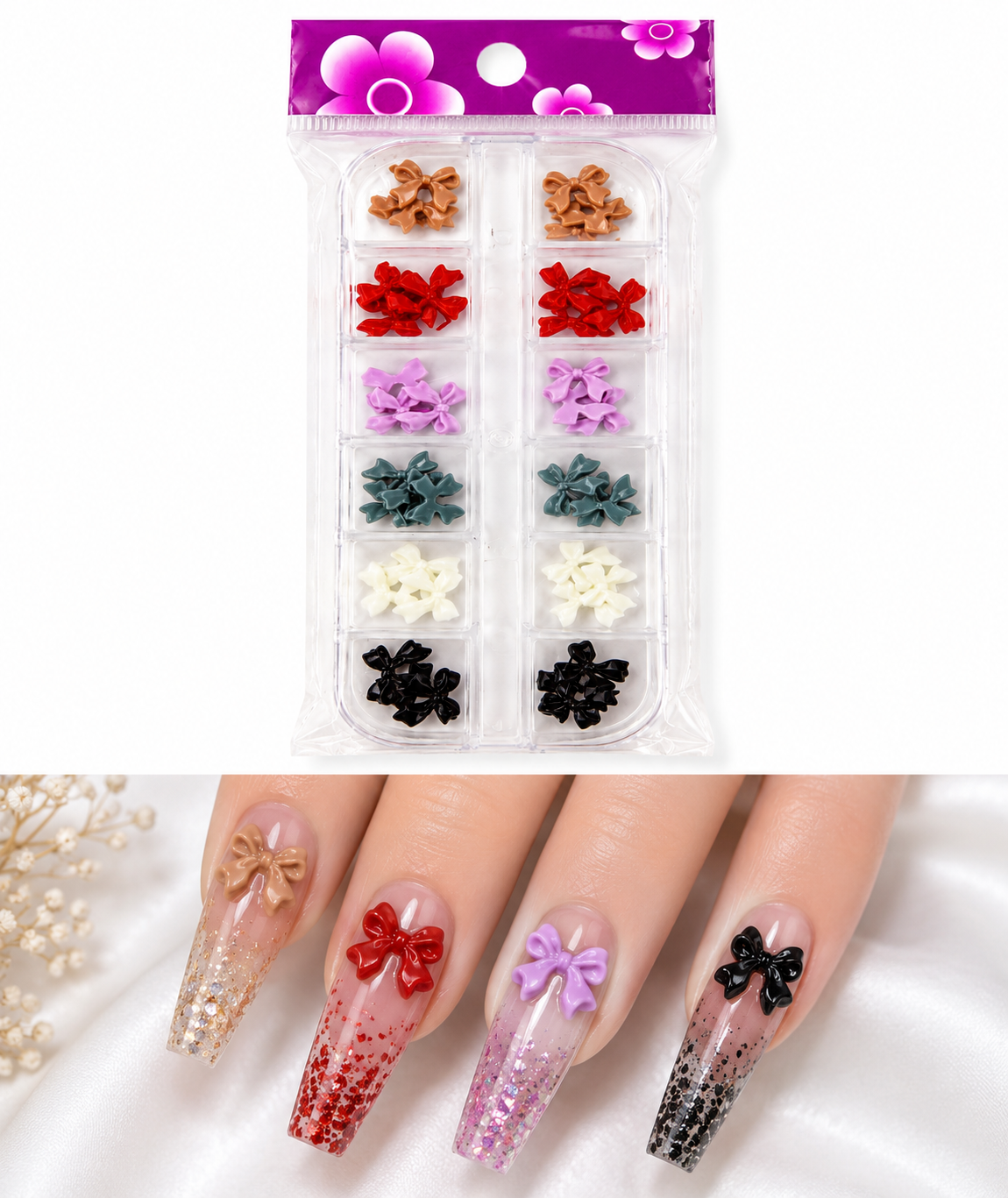 Elegant nails bow set featuring charming bow-shaped nail designs perfect for adding a touch of sophistication to your manicure. This versatile collection includes multiple bow styles and finishes, ideal for both everyday wear and special occasions.