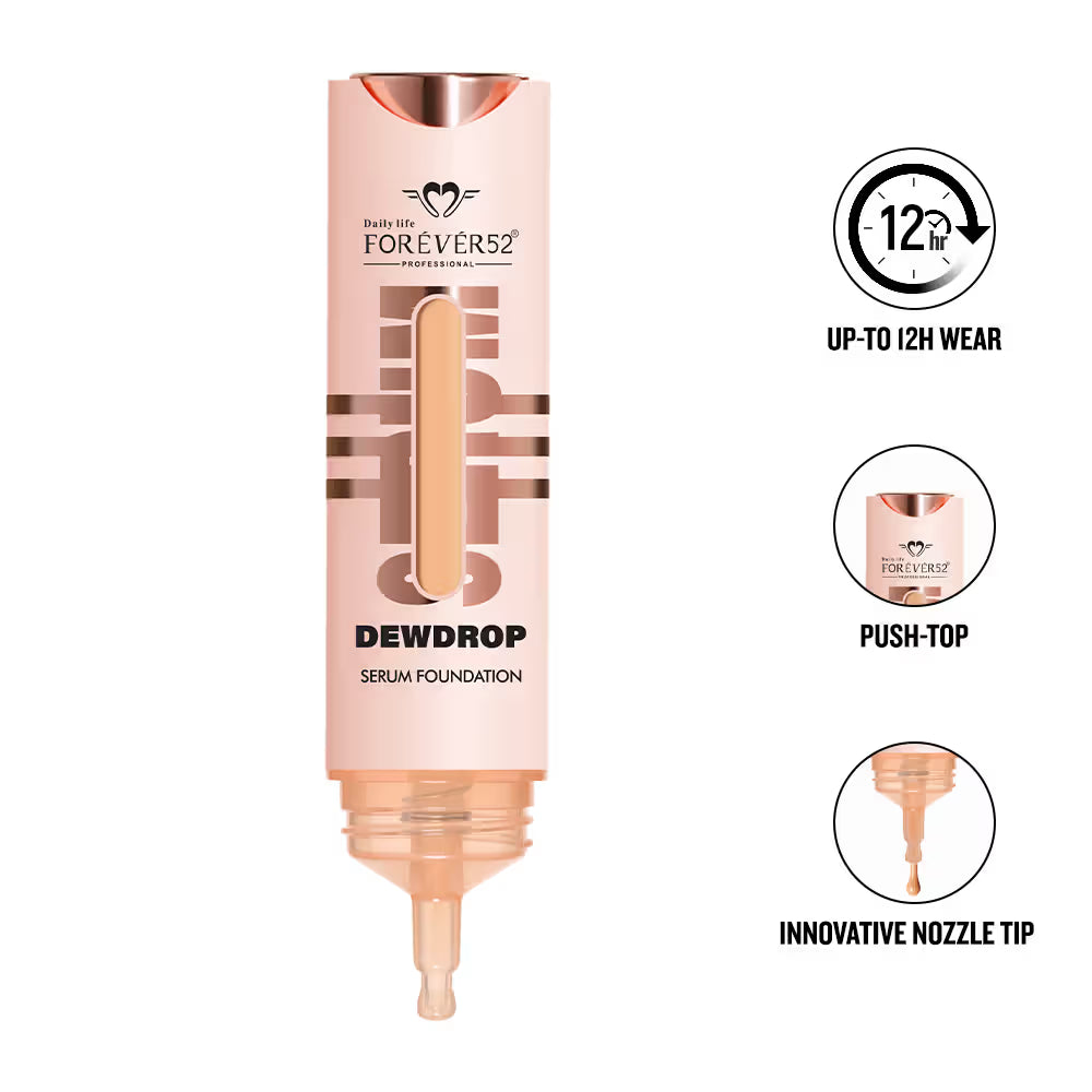 Daily Life Forever52 Dewdrop Serum Hydrating Foundation with Hyaluronic Acid & Kiwi Extract | Lightweight Serum Texture | Satin Finish | 12H Wear (SRF001, 15ml)