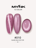 Mynk Professional Glass Silk Cat Eye Nail Polish Collection features 12 stunning shades with a mesmerizing glass silk finish.