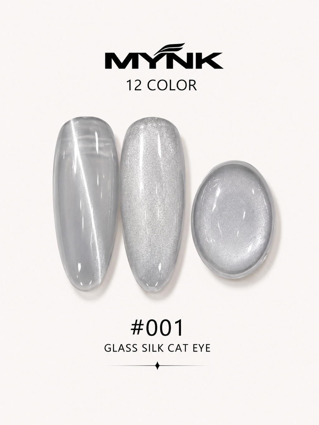 Mynk Professional Glass Silk Cat Eye Nail Polish Collection features 12 stunning shades with a mesmerizing glass silk finish.