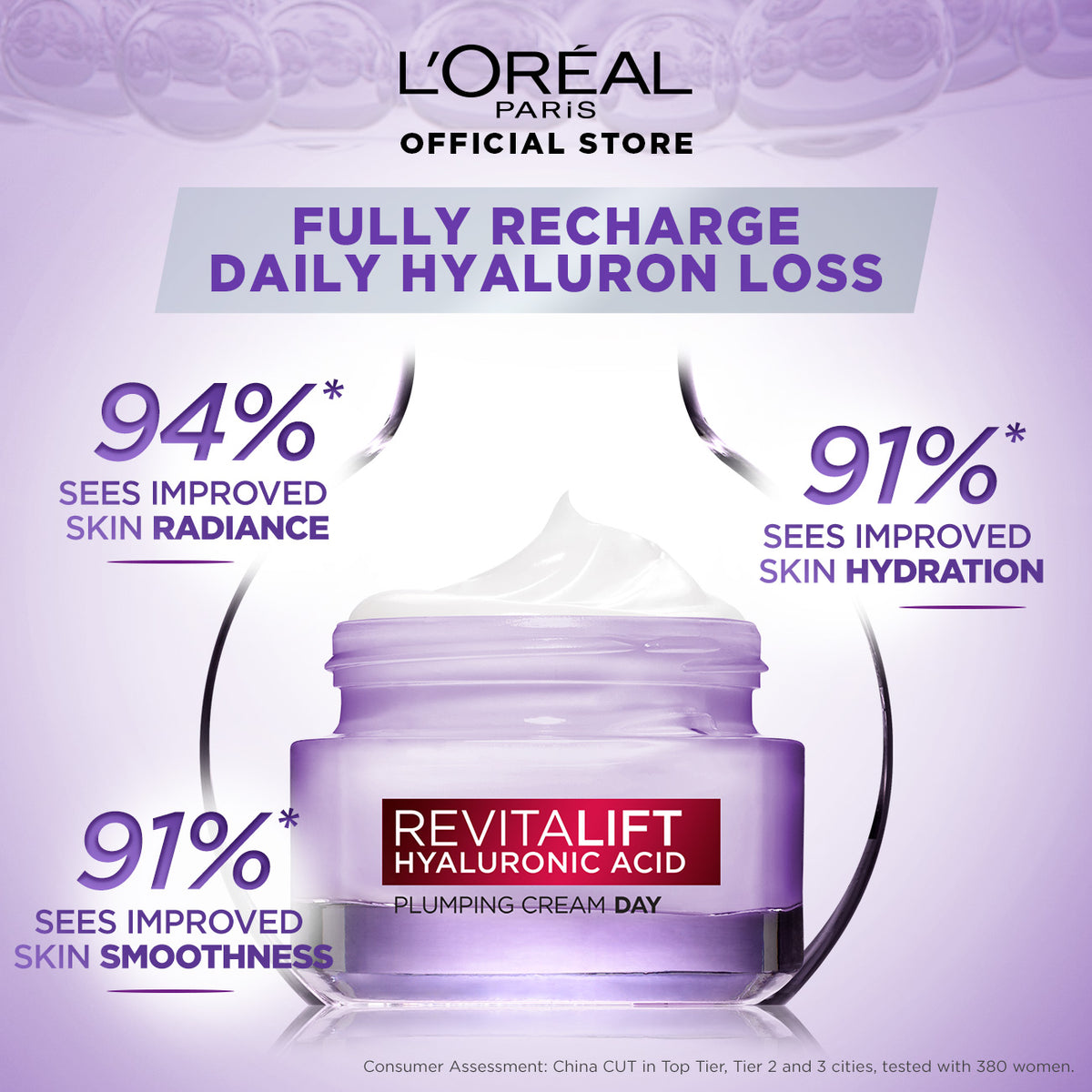 L'OREAL PARIS REVITALIFT HYALURONIC ACID | LINE FILLING WATER DAY CREAM | REPLUMP SKIN, FILL LINES** | LONG - LASTING HYALURONIC ACID 50ml