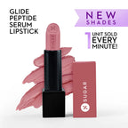 SUGAR Cosmetics Glide Peptide Serum Lipstick with Hyaluronic Acid & Vitamin E | Velvet Matte Lipstick for Indian Skin | 1-Swipe Full Coverage | 4.2gm