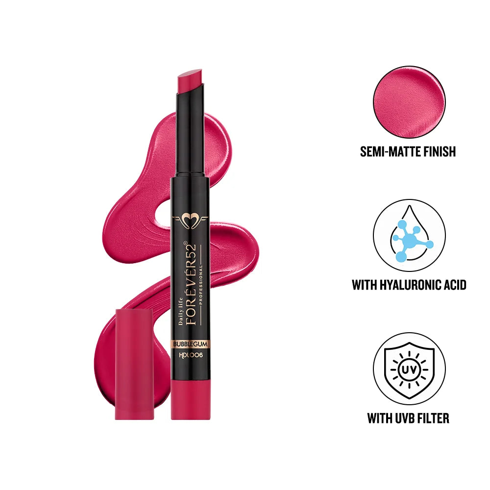 Daily Life Forever52 Hydra Lipstick, Semi-Matte Finish| Enriched with Hyaluronic Acid, Vitamin E & UVB Filter| 97% Lip Darkness Reduction | Vegan & Cruelty Free