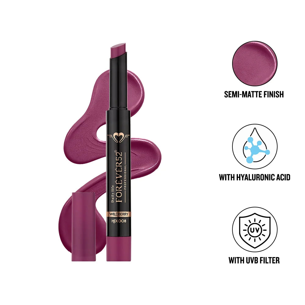 Daily Life Forever52 Hydra Lipstick, Semi-Matte Finish| Enriched with Hyaluronic Acid, Vitamin E & UVB Filter| 97% Lip Darkness Reduction | Vegan & Cruelty Free