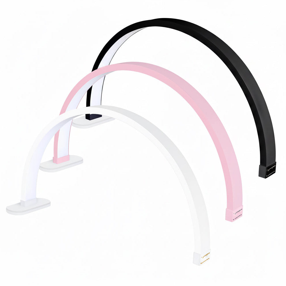 Three arched LED light bars in black, pink, and white, arranged in a layered display on a plain white background.