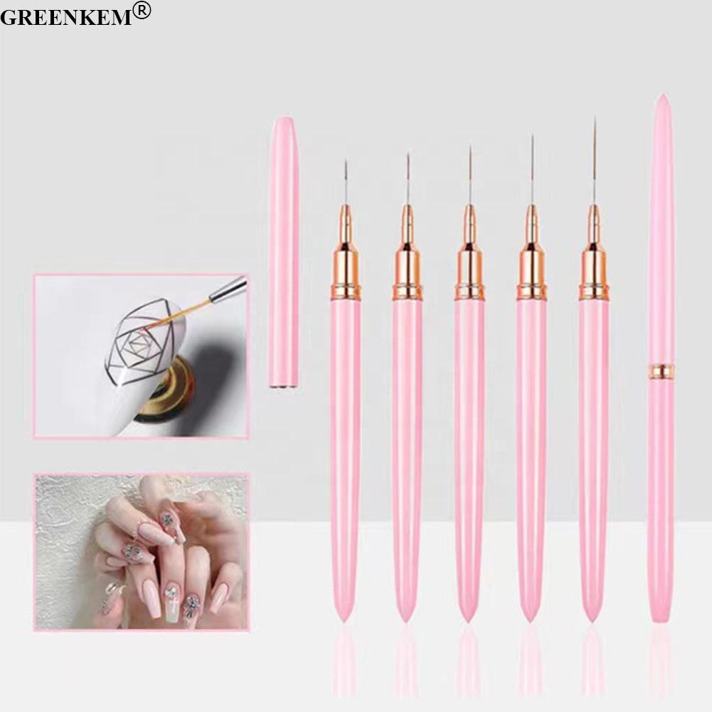 7/9/11/15/25mm Professional 5pcs Nail Art Liner Brush Extra Thin Paint Nail Drawing Pens Metal Handle Nail Liner Brush