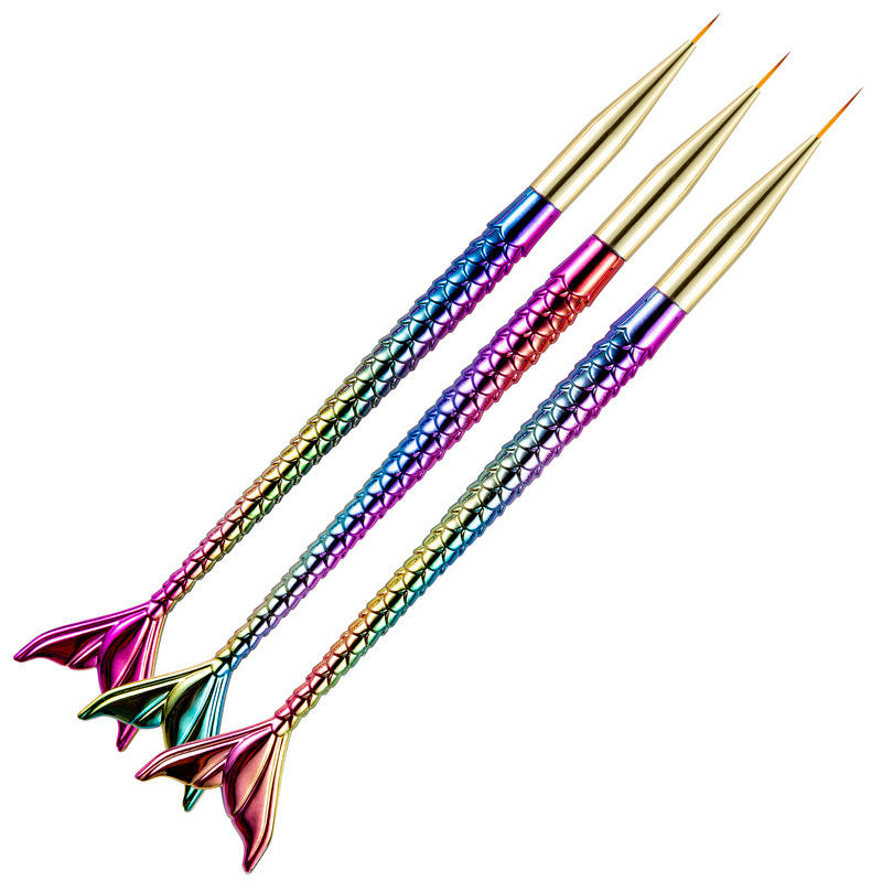 Mermaid Nail Brush Set 3pcs 30g Phototherapy Sculpture Pen Gradual Pull Line Artificial Fibers Plastic Handle Customizable Nail