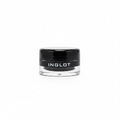 A hand holding a small clear cosmetic jar with a black lid. The lid has the brand name 'INGLOT' printed in white.