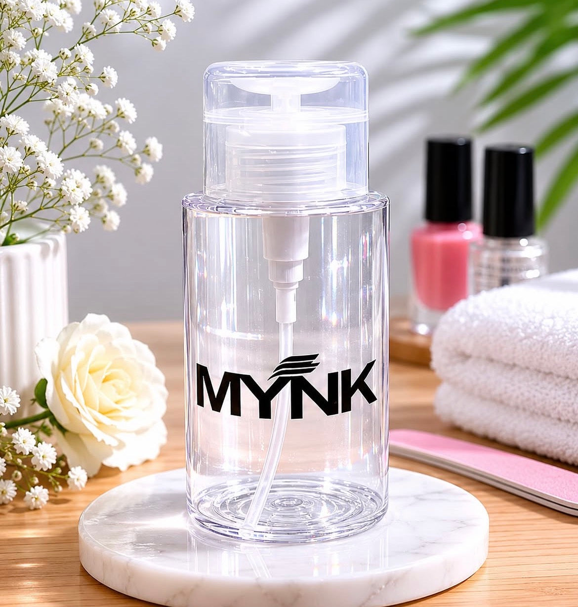 MYNK Pump Bottle designed for acetone and other solvents.