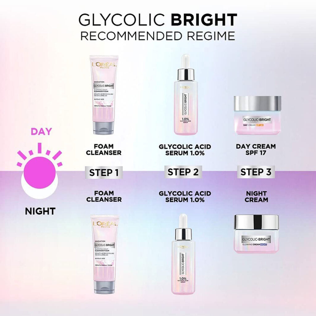 L'OREAL PARIS GLYCOLIC-BRIGHT GLOW DAY CREAM SPF 30 | Brightens & Visibly Reduces Spots | Glycolic+Niacinamide  50ml