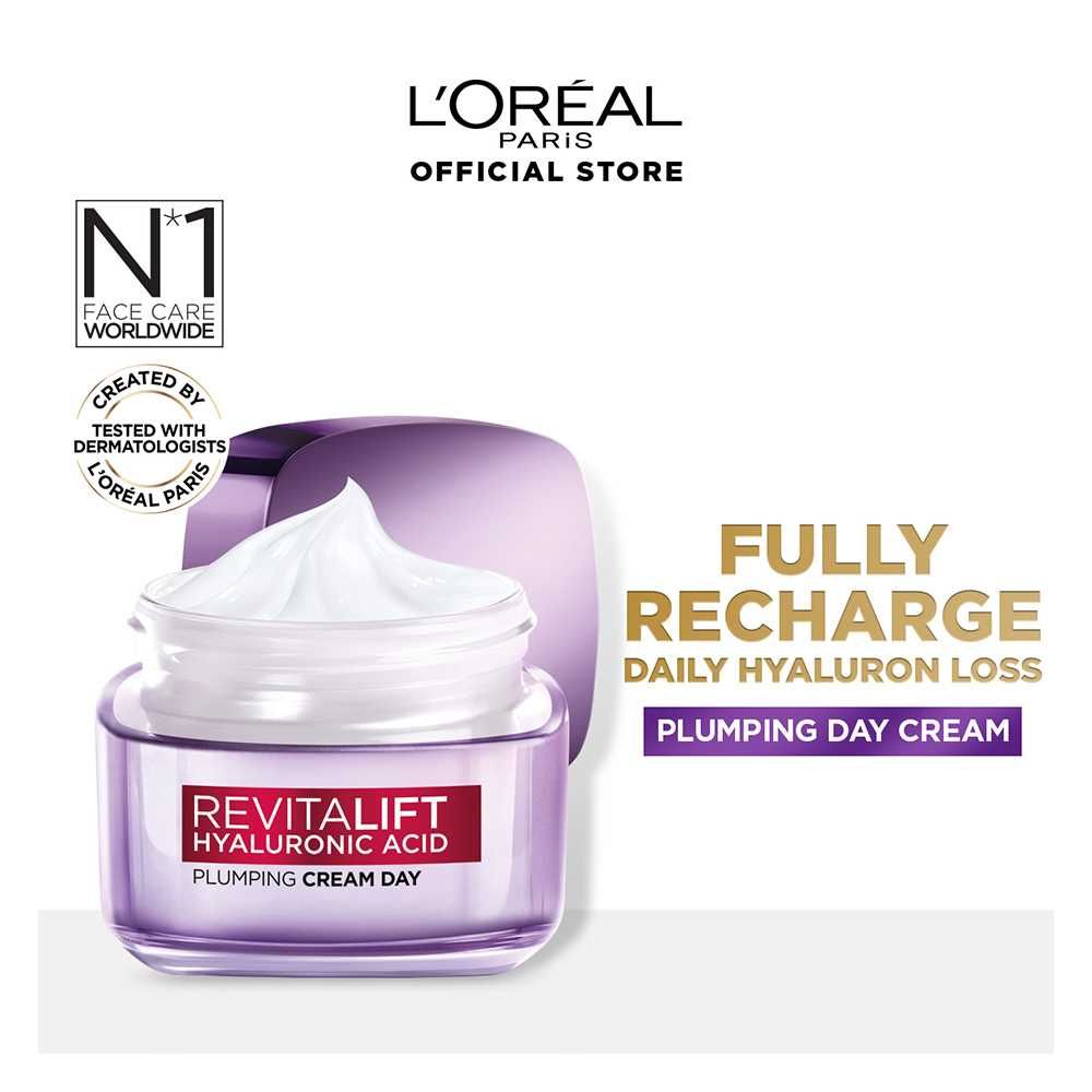 L'OREAL PARIS REVITALIFT HYALURONIC ACID | LINE FILLING WATER DAY CREAM | REPLUMP SKIN, FILL LINES** | LONG - LASTING HYALURONIC ACID 50ml