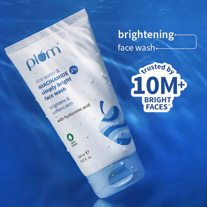 PLUM RICE WATER & NIACINAMIDE 2% SIMPLY BRIGHT FACE WACE WASH | REMOVES 99% IMPURITIES, INSTANTLY BRIGHTENS & SOFTENS SKIN 150ml 5.07 fi. oz.