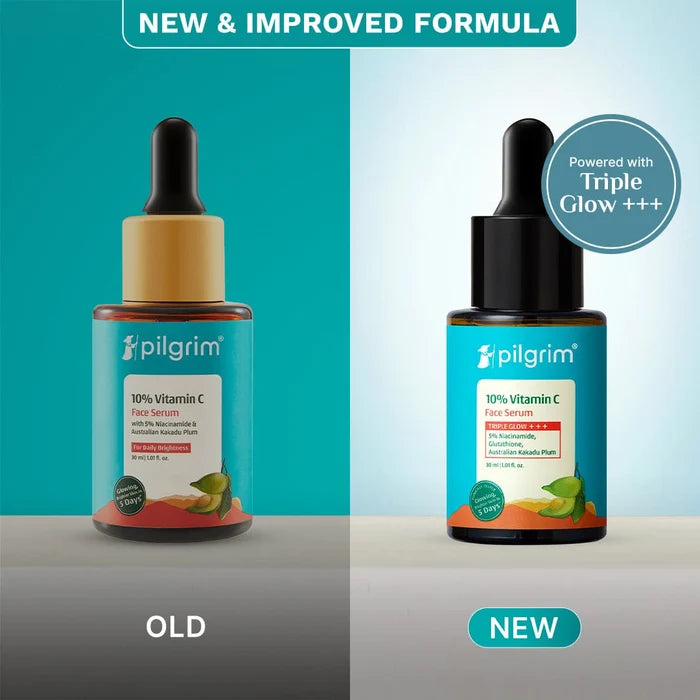 PILGRIM 10% Vitamin - C Face Serum | Triple Glow +++ 5% Niacinamide, Glutathione, Australian Kakadu Plum | All Skin Types 25ml |  0.84 fl. oz.