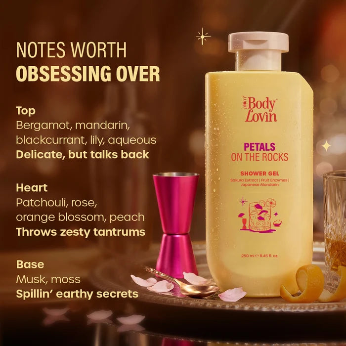 PLUM BODY LOVIN PETALS ON THE ROCKS SHOWER GEL | SAKURA EXTRACT | FRUIT ENNZYMES | JAPANESE MANDARIN 250ml 8.45 fi. oz.