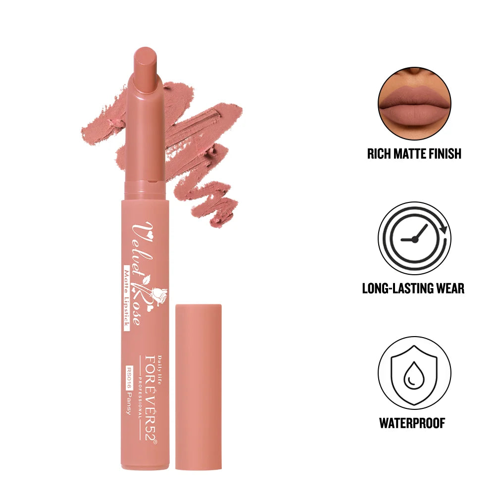 Daily Life Forever52 Velvet Rose Matte Long-Lasting Crayon Lipstick (Enriched With Rose Oil) - Hydrating Bold Lip Color With Silky Finish Look -Pansy