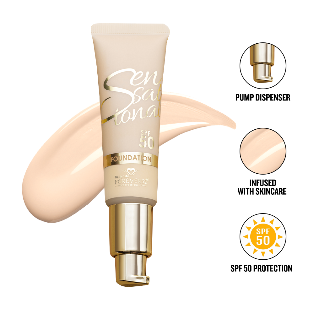Daily Life Forever52 Sensational SPF 50+ Liquid Foundation For All Skin Type (Medium Sand-03, 30ML) Enriched with Hyalorinic Acid. Niacinamide and Vitamin E| Upto 12Hrs Longlasting Radiant Finish