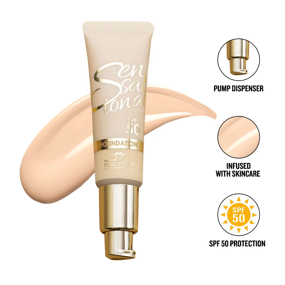 Daily Life Forever52 Sensational SPF 50+ Liquid Foundation For All Skin Type (Medium Sand-03, 30ML) Enriched with Hyalorinic Acid. Niacinamide and Vitamin E| Upto 12Hrs Longlasting Radiant Finish