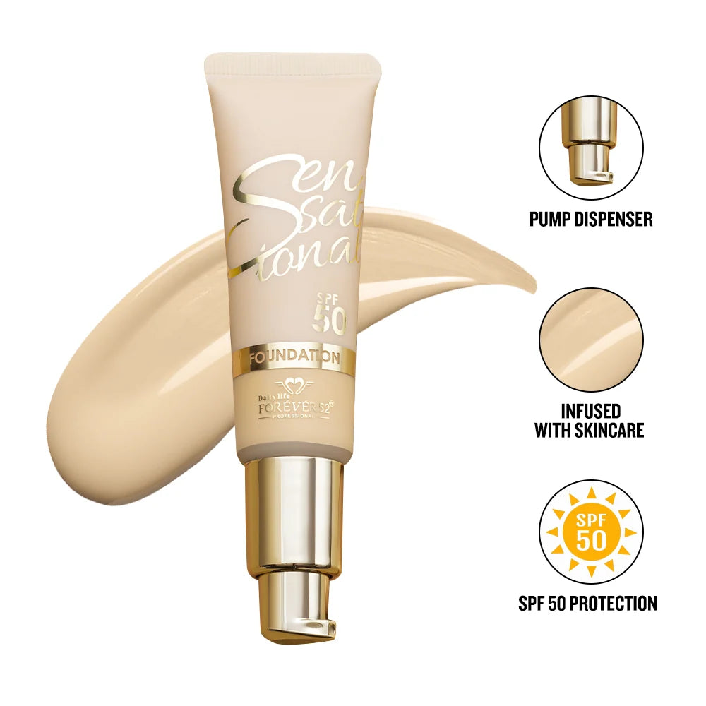 Daily Life Forever52 Sensational SPF 50+ Liquid Foundation For All Skin Type (Medium Sand-03, 30ML) Enriched with Hyalorinic Acid. Niacinamide and Vitamin E| Upto 12Hrs Longlasting Radiant Finish