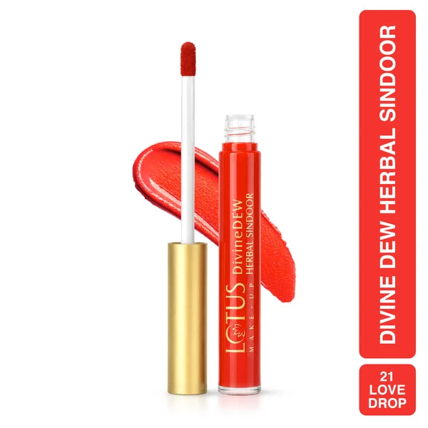 Lotus Makeup Divine Dew Herbal Liquid Sindoor Love Drop | Water & Smudge Resistant | Long Lasting | Non - Toxic | Mercury Free | Red | 5.4 ml