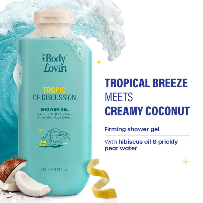 PLUM BODY LOVIN TROPIC OF DISCUSSION SHOWER GEL | HIBISCUS OIL | PRICKLY PEAR WATER | RED ALGAE EXTRACT 250ml 8.45 fi. oz