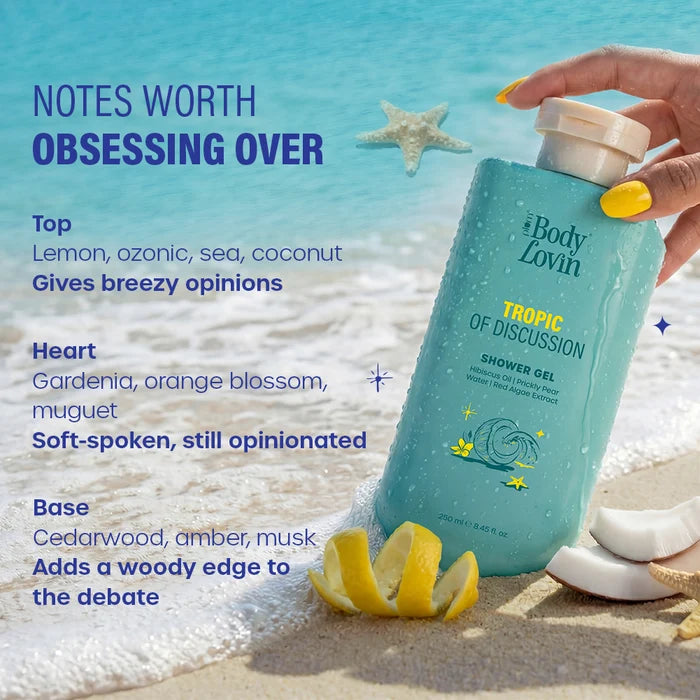 PLUM BODY LOVIN TROPIC OF DISCUSSION SHOWER GEL | HIBISCUS OIL | PRICKLY PEAR WATER | RED ALGAE EXTRACT 250ml 8.45 fi. oz