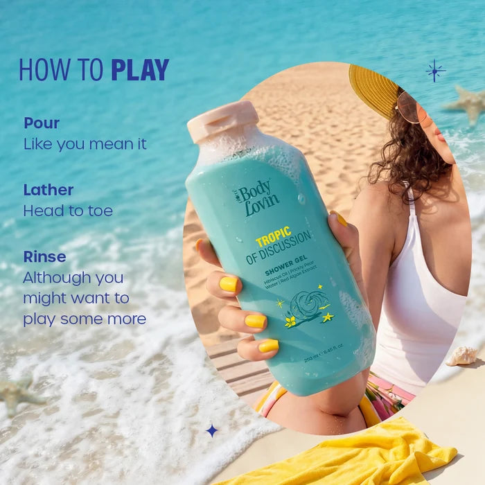 PLUM BODY LOVIN TROPIC OF DISCUSSION SHOWER GEL | HIBISCUS OIL | PRICKLY PEAR WATER | RED ALGAE EXTRACT 250ml 8.45 fi. oz