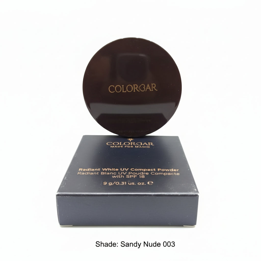 Colorbar Radiant White UV Compact Powder, Just Beige 9g | Lightweight | Nourishing | Enriched with Vitamin E and Vitamin C | SPF 18