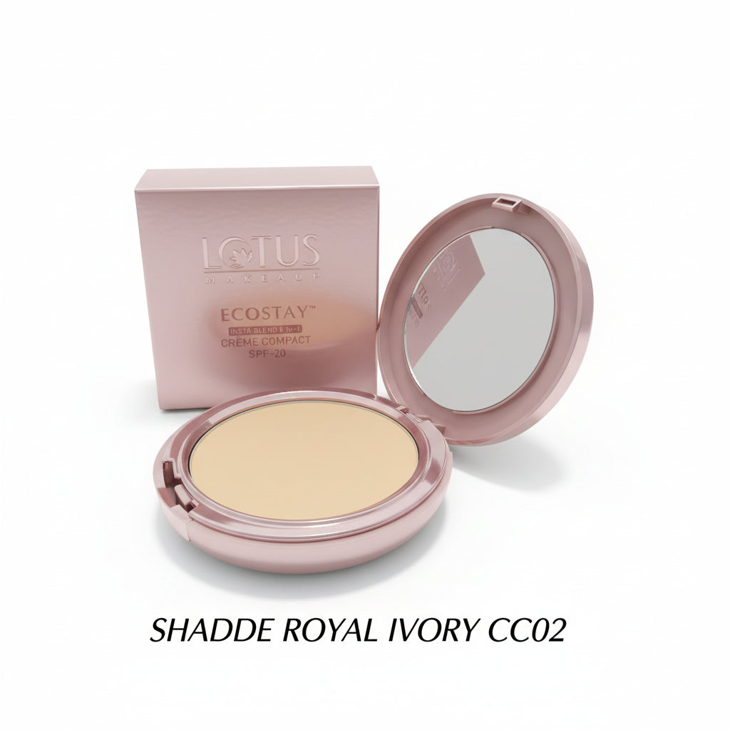 Lotus Makeup Ecostay InstaBlend 5 In 1 Cream Compact Royal Ivory | SPF 20 | Shea Butter & Vitamin E | Preservative Free | 10g