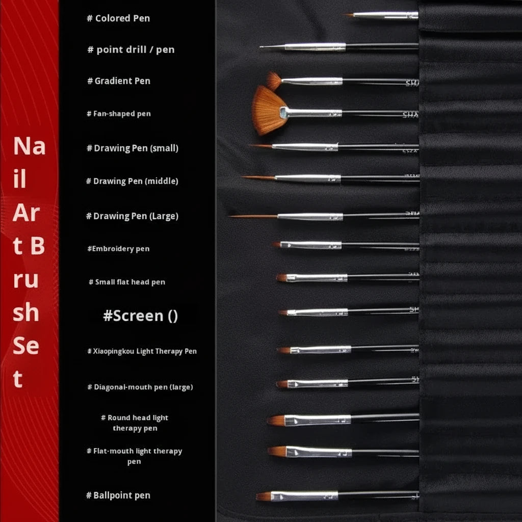 15-Piece Nail Art Brush Set Nylon Phototherapy Pen Nail Polish Gel Flower Painting