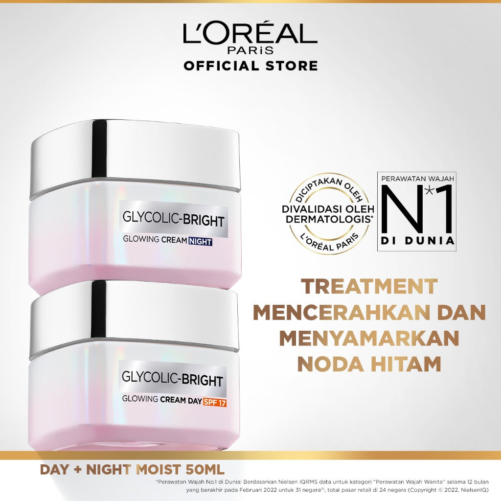 L'OREAL PARIS GLYCOLIC-BRIGHT GLOW DAY CREAM SPF 30 | Brightens & Visibly Reduces Spots | Glycolic+Niacinamide  50ml