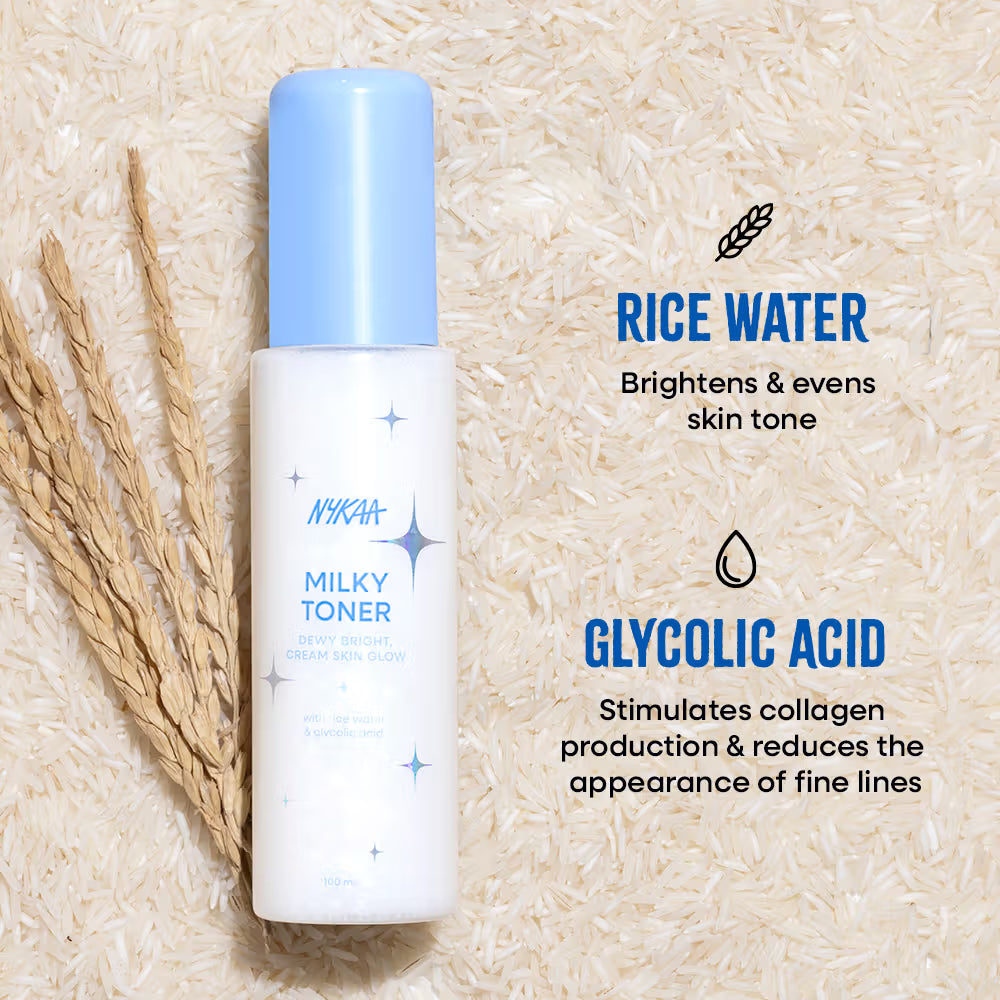 Nykaa Skin Milky Toner With Rice Water & Glycolic Acid For Bright & Glowing Skin-Oil Free (100ml)