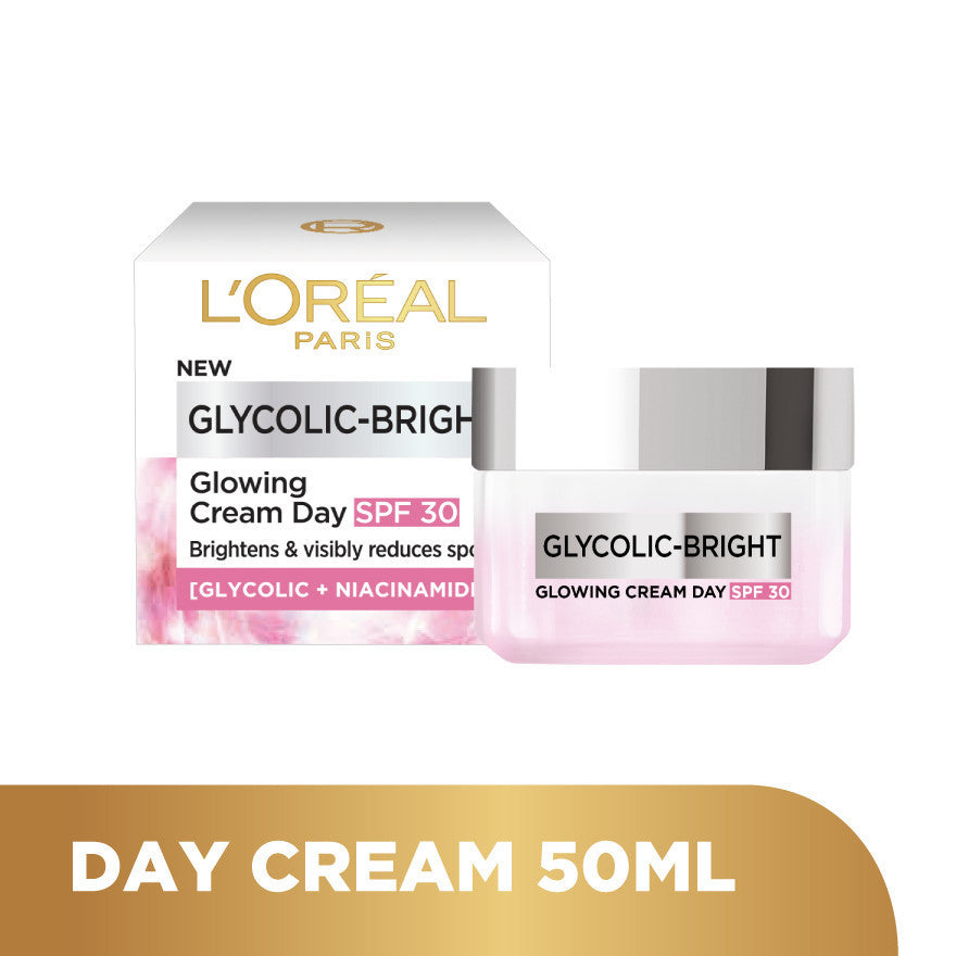 L'OREAL PARIS GLYCOLIC-BRIGHT GLOW DAY CREAM SPF 30 | Brightens & Visibly Reduces Spots | Glycolic+Niacinamide  50ml